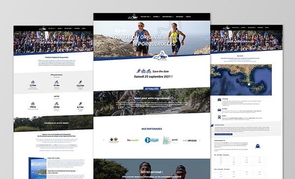 Design de site web triathlon par Comhit, agence de branding à Paris, axé sur l'événement sportif et la communication visuelle.