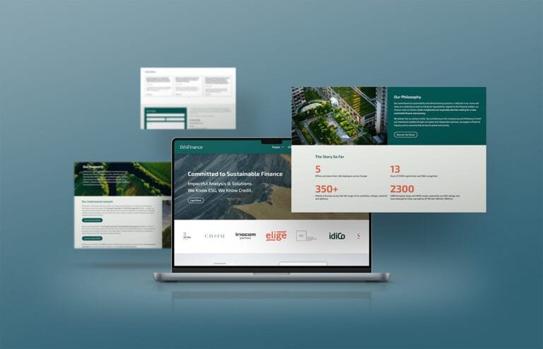 Conception de site web moderne pour Ethifinance par l'agence Comhit, mettant en valeur la finance durable et l'ESG.